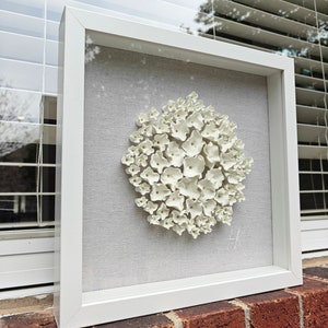 Ivory White flowers wall sculpture, framed square canvas art, abstract art, ivory wall art, clay wall sculpture, abstract floral