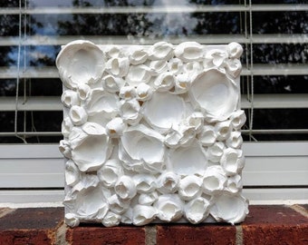 White textural painting, white sculptured wall decor, abstract bas relief, textural wall art, 3D coral artwork, wall sculpture, organic art