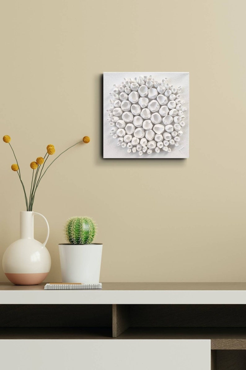 Abstract coral sculpture, white clay wall sculpture, abstract sculpture, coral wall art, small sculpture, bookshelf decor image 1