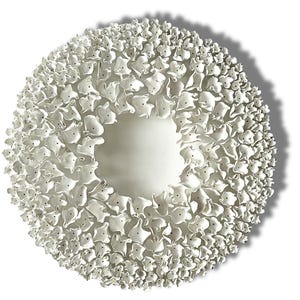 Wabi Sabi Clay Floral Wall Sculpture: Abstract Zen Art, 20&quot; Round.