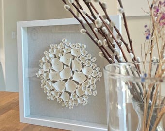 Ivory CLAY WALL SCULPTURE: 3D Floral Abstract Square Framed Art, Minimalist Botanical Home Decor