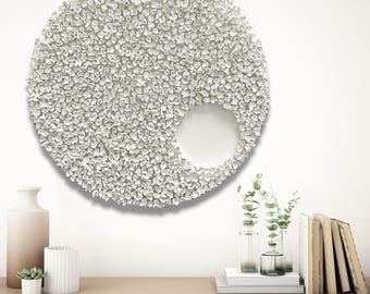 Escultura de pared asimétrica de arcilla blanca / 50 cm de diámetro / Arte mural moderno orgánico