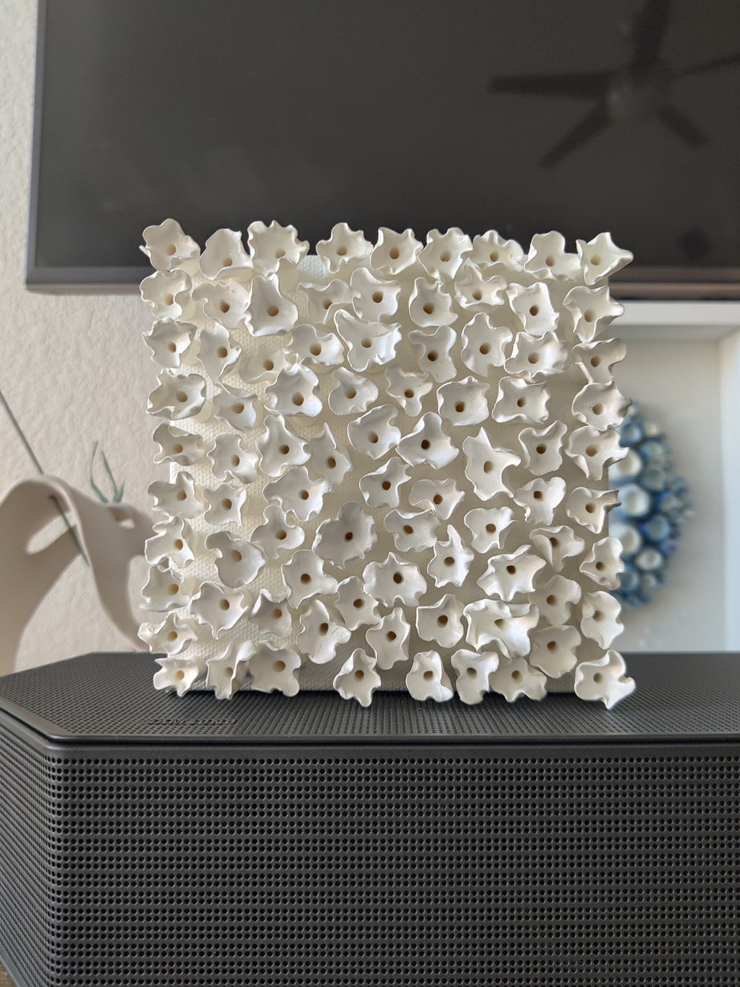 White Floral Clay Wall Sculpture: 3D Botanical Art on Canvas - Etsy Canada
