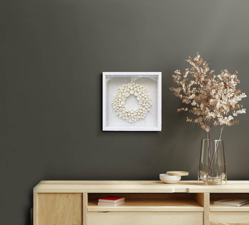 Ivory White Wall Sculpture, Framed Square Canvas Art, Abstract Art