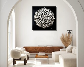 Exhibited in museum art, black and white wall sculpture, abstract wall sculpture, contemporary art, large wall art