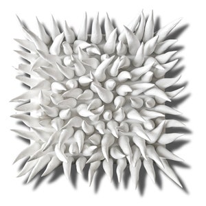 White sculpture on canvas, 9&quot;x&quot;9 canvas art, abstract art, clay wall sculpture, canvas wall art, abstract art