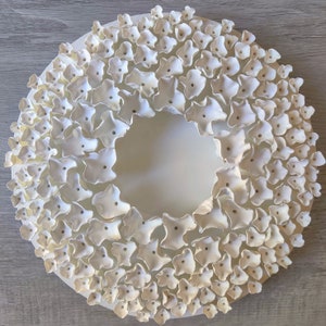 White wall sculpture on 12&quot; or 14&quot; round canvas, organic wall art, white clay wall art, abstract in white