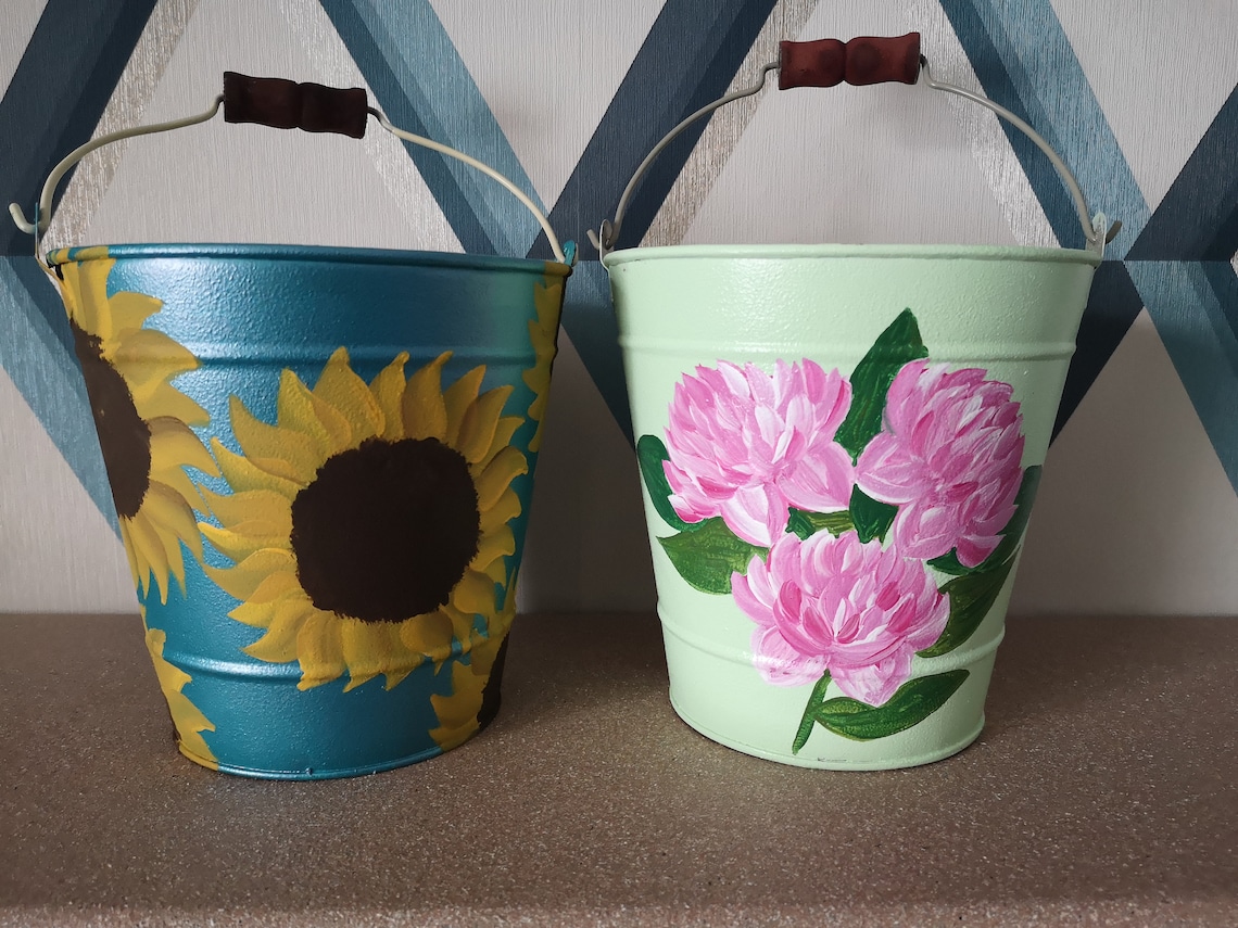 Hand painted plant bucket Etsy