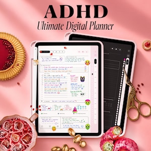 ADHD Digital Planner, Dated and Undated GoodNotes iPad Template, Focus, Habit & Reward Tracker