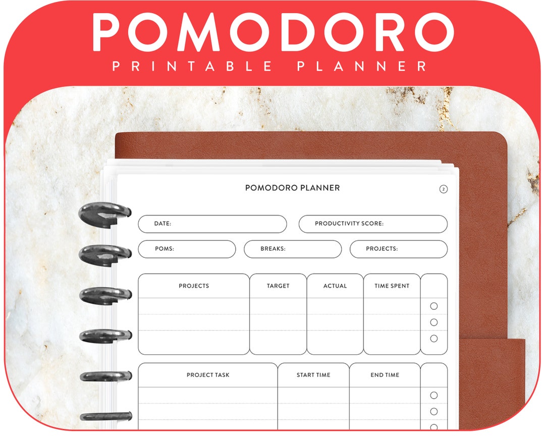 Pomodoro Planner and Journal Printable PDF Time Management Productivity ...