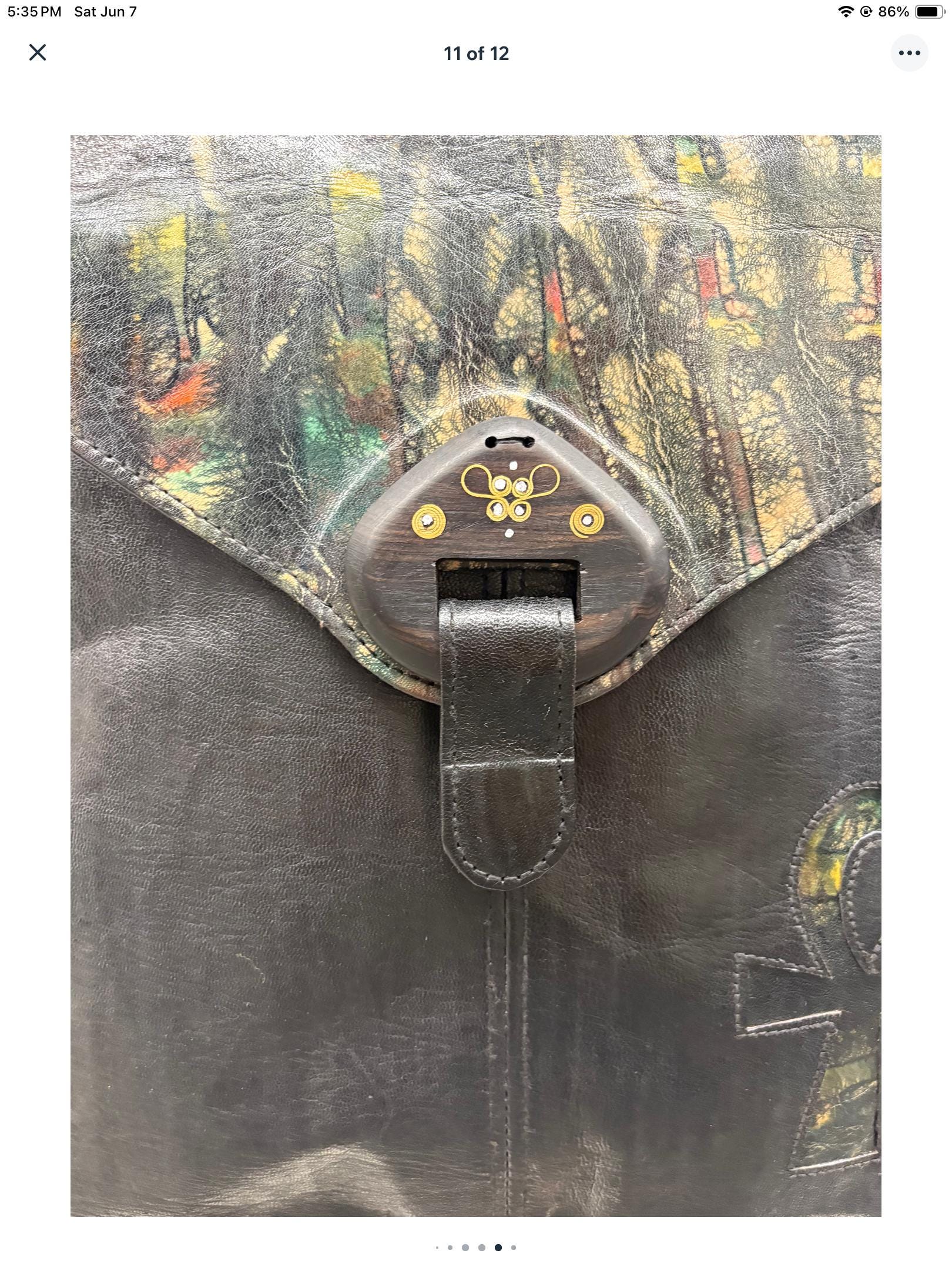 Brown Leather Africa-Shaped Crossbody Bag with Ankh Patch Kishayna Ast Ankh - KemaKreation main image 3