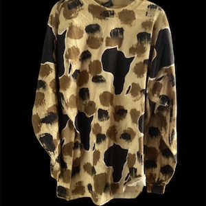 Mudcloth T-Shirt, brown and black splashes, African map, long sleeves, XL