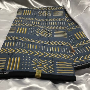 African Print Fabric, peacock blue, yellow, chevron **[2 yard minimum]**