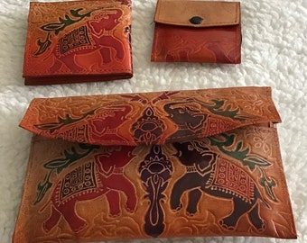 Small leather clutch with wallet and coin purse