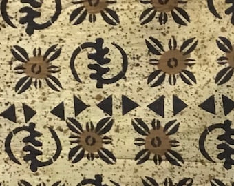 Mud Cloth PRINT African  Fabric - 23 - light brown, gye nyame