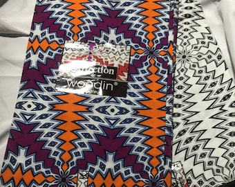 Woodin Affection Afrikanischer Stoff - orange, lila, weiß **[2 YARD MINIMUM]**