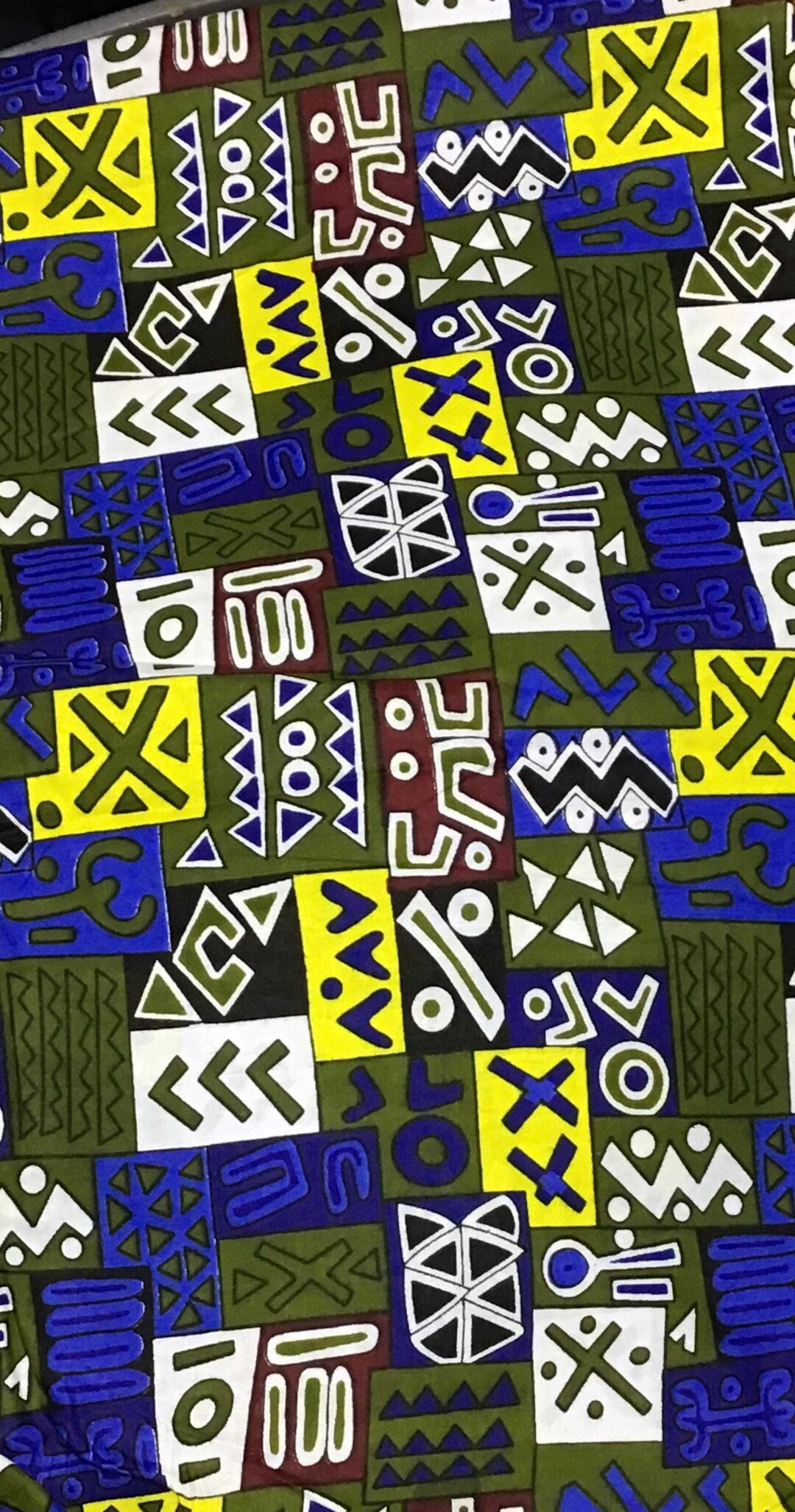 African Print Fabric, Olive Green, Yellow, Blue, African Symbols **2 ...