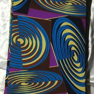 African Print Fabric, olive green, blue, purple , spinning wheels  **[2 YARD MINIMUM]**