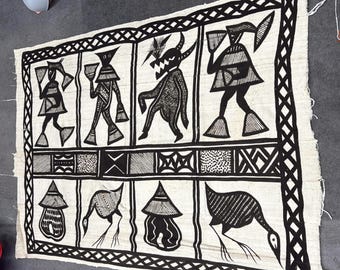 Tapiz/colgante de pared Korhogo de tela de barro - 63 cm de ancho x 43 cm de largo (#47)