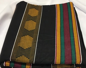 Kente (BLACK) African Fabric, **(2 yard minimum)**