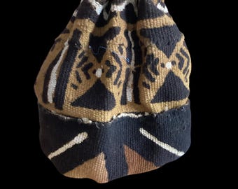 Handmade African Mudcloth Skull Cap,  Bogolanfini, Unisex (85)