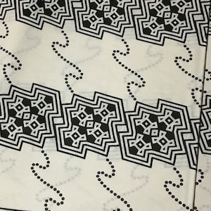 African Print Fabric, black, white, squiggles  **[2 YARD MINIMUM]**