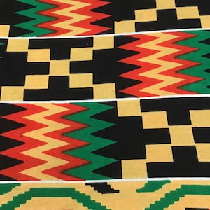 African Print Fabric, black, green, red, gold, Aztec **[2 yard minimum]**