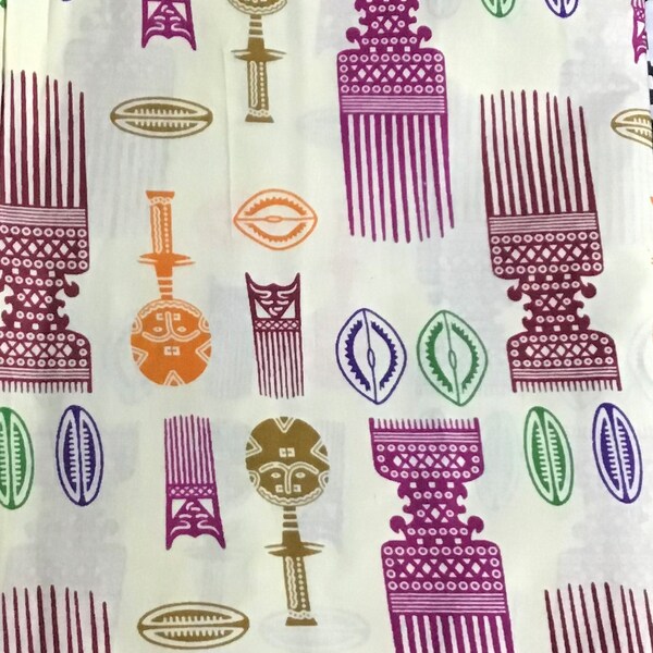 Africa  Print Fabric, purple, brown, orange, green,African Symbols