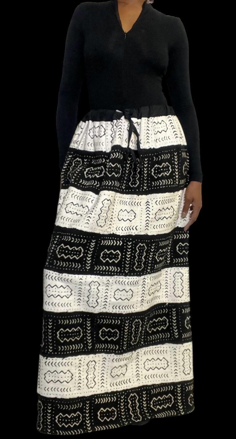 Mudcloth Skirts, Black and White, Heavy and Long for Winter Weather, Unique, image size:766x1419