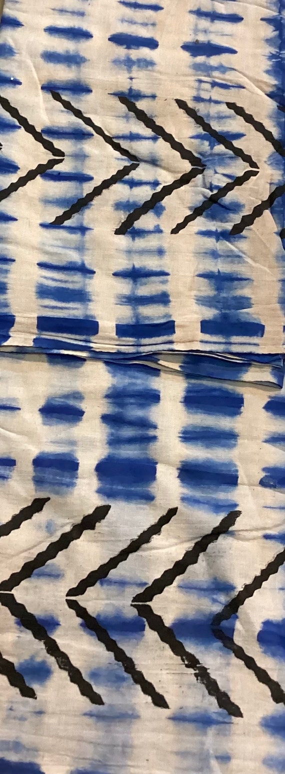 Mud Cloth PRINT African Fabric Indigo Tie-dye, Shibori, Black