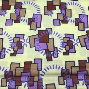 African Print Fabric, light green, lilac, purple, squares  **[2 YARD MINIMUM]**