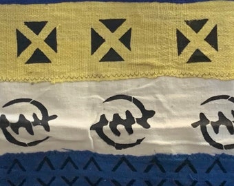 Paño de barro tejido a mano, azul, blanco, amarillo, negro