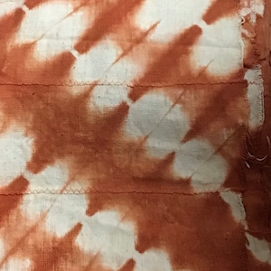 Hand Woven Mud Cloth (112b), tie-dye, orange, rectangle pattern