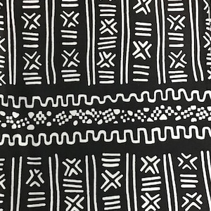 African print fabric, black and white, crosses, lines **[2 yard minimum]**