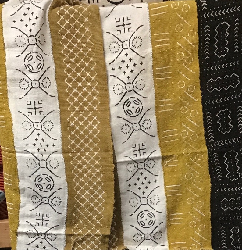 gold white 49 black border Hand Woven Mud Cloth