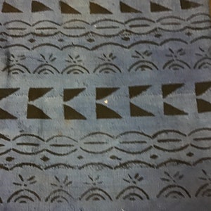 Hand Woven Mud Cloth (206) light blue, crowns, mountains, spurts of water