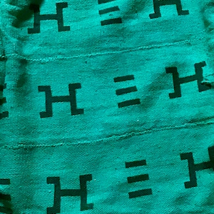 Hand Woven Mud Cloth (149b), green, African symbols