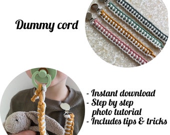 Tutorial de macramé, Chupete multicolor, Clip para chupete, Patrón PDF DIY