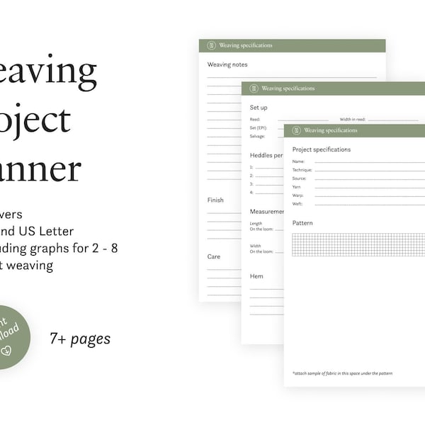 Weaving project planner with weaving grid | graph paper bundle | printable pdf in a4 & us letter