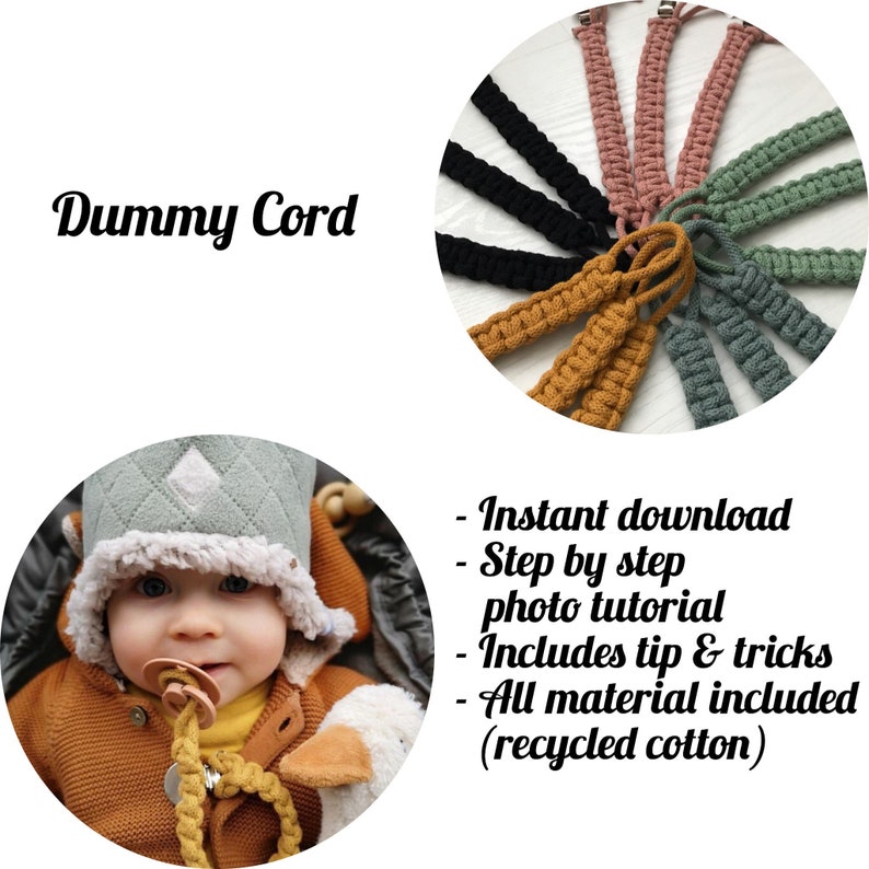 DIY Kit Macrame, Baby Pacifier, Baby Dummy Clip, Recycled Cotton Pdf