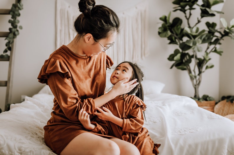 Suede Mom Vega Dress in Camel