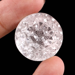 100%natural Crystal Quartz Carved, Size 23mm, Round Shape Stone, Fantasy Cut Carving Gemstone, Loose Gemstone, Crystal Stone,