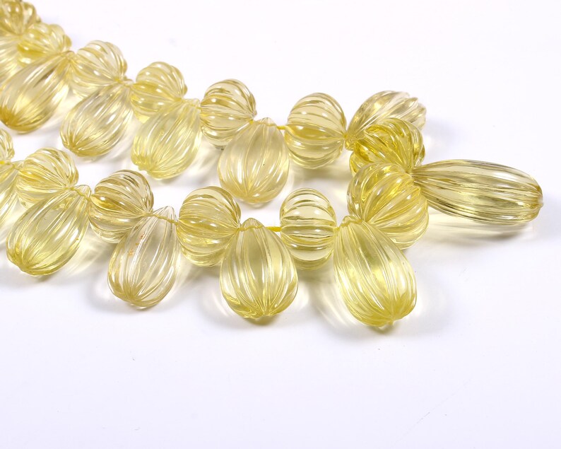 Natural Lemon quartz shape almonds /& muskmelon carving gemstone hand carved 33 pcs size 28x16x11 to 10x10x8 mm k-220 weight 431 crt