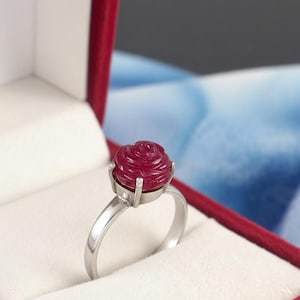 Natuurlijke robijnrode edelsteenring, roos gesneden edelsteen, sterlingzilveren ring, ring juli geboortesteen, cadeau voor haar, 9,25 sieraden kerstcadeau