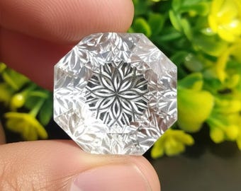 Natural Crystal Quartz Octagon Gemstone: Fantasy Cut Pendant/Ring Stone for Jewelry Making