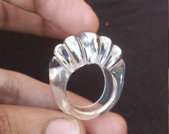 Natural Crystal Quartz Fancy Ring, Carved Gemstone Statement Ring Jewelry Making