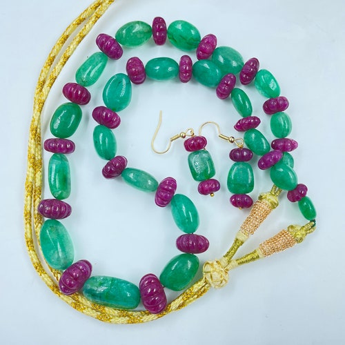 Ruby | Beads | Carving | Necklace | shops Beads Jewelry | Necklace With Earring | Carving Melon | Ruby Gemstone 49 pc. Weight 514 Ct. k-2293