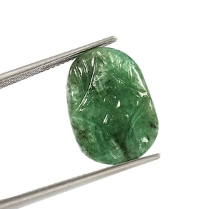 Certified Emerald 18x13x6  Natural Emerald Oval Flower Carving 11.35 carat Precious Gemstone Loose Cabochon Emerald, Unique Carved Emerald