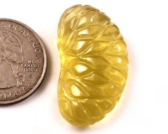 Natural Lemon Quartz Fancy Pendant, Hand Carved Gemstone Jewelry (52Ct. 32x17x12mm)