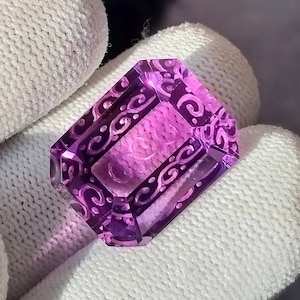 Natural Amethyst | Fantasy Cut | Octagon | Gemstone | Hand Carved | Pendant or Ring | Beautiful Quality and Color For jewelry Making